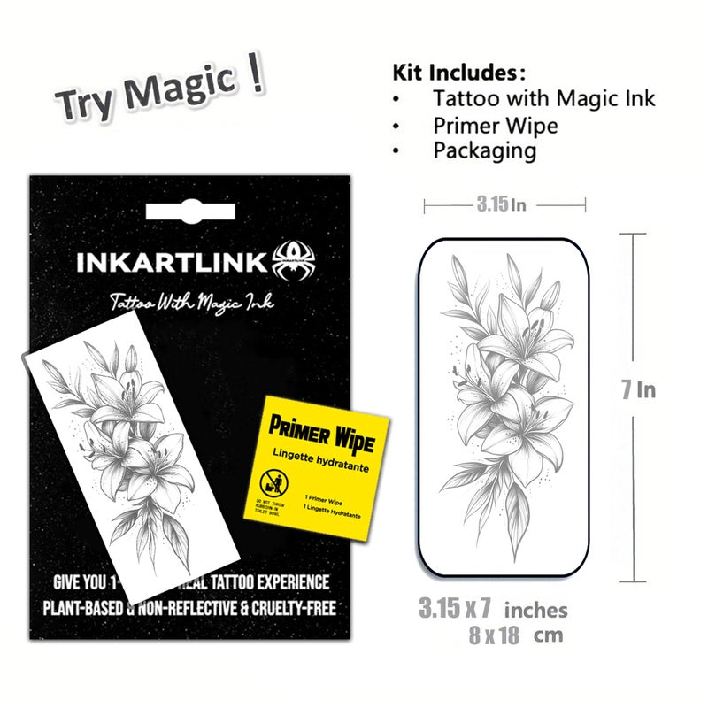INKARTLINK Semi Permanent Tattoo, large female flower tattoo, beautiful and realistic design, fun tattoo experience, cruelty-free, non-reflective, waterproof (Lily) - Image 2